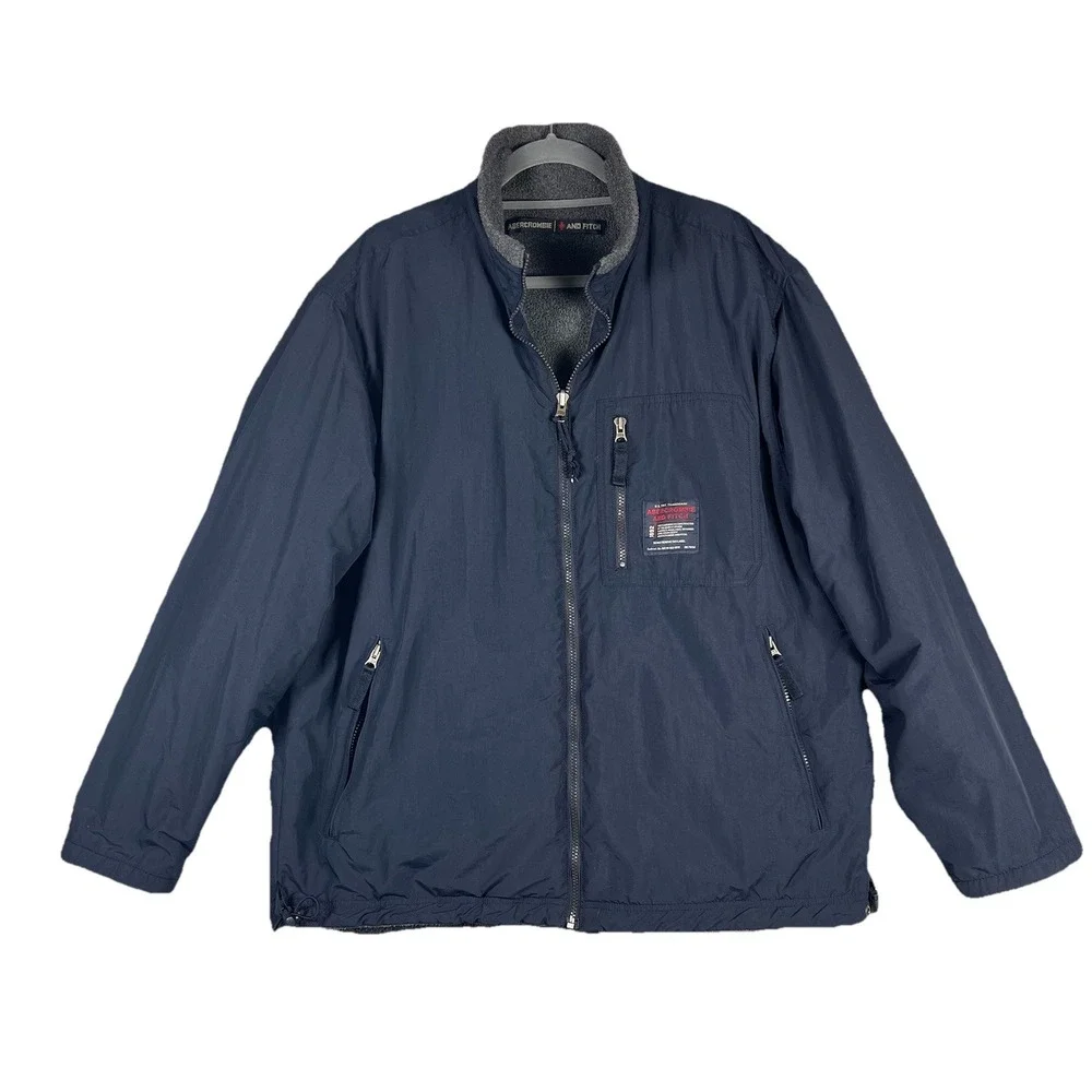 ABERCROMBIE & FITCH Reversible Ski Jacket Mens Size Large Navy Blue Gray ‎ A&F